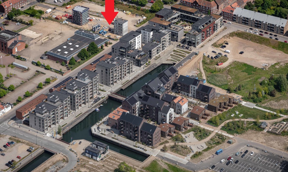 Luftfoto med markering af Det effektive byggeri 2